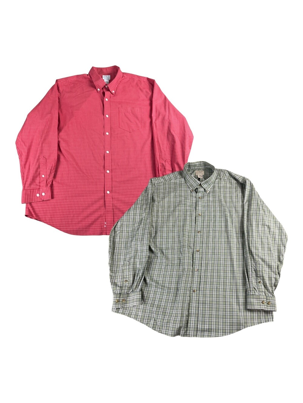 ( Lot of 2 ) Y2K LL Bean Button Up Shirts Men's 2XL LS Green / Red Check Plaid